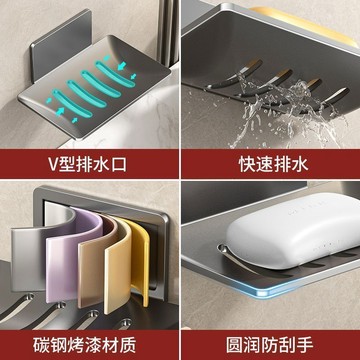 【臺灣出貨 免運】瀝水410不鏽鋼肥皂盒掛壁粘膠壁掛式香皂盒免打孔掛牆肥皂碟架