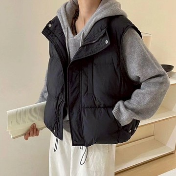 🌟折價券必買🌟中大尺碼 背心 韓版羽絨棉簡約抽繩設計背心外套【051895】DEC17｜4色  19LADY〔現貨〕