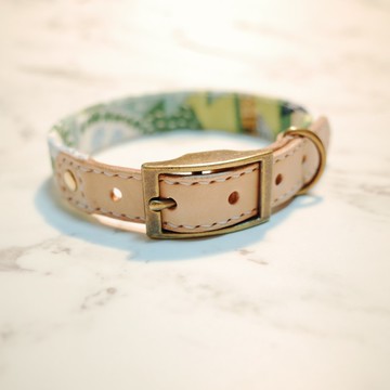 狗 項圈 M號 淺綠 森林裡的動物們 植鞣皮 可上牽繩