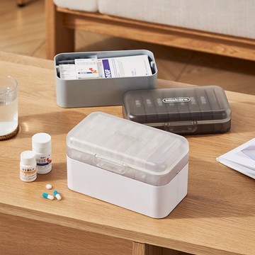 家庭用多功能磨藥切藥雙層醫藥箱-多色可選 灰
