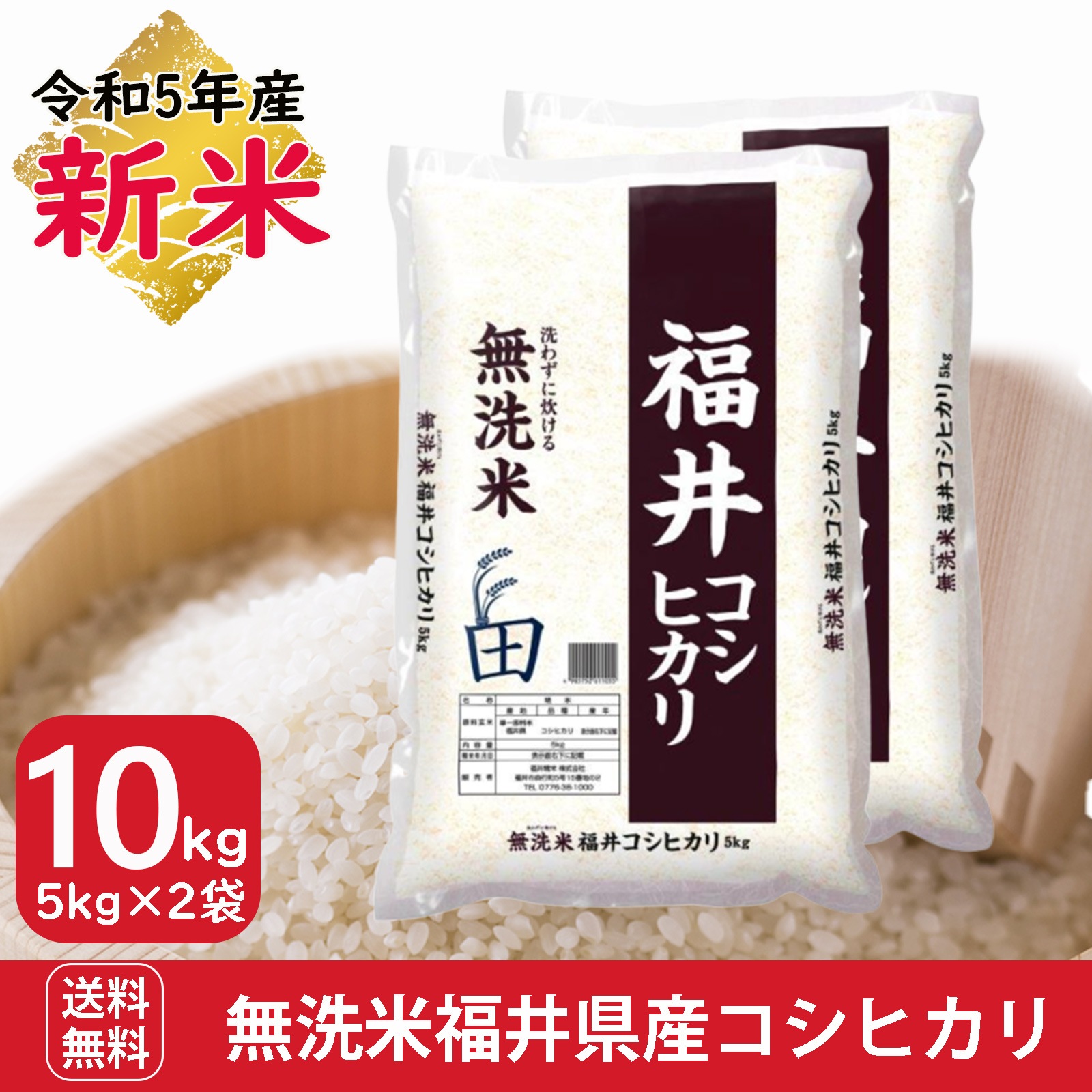 新米 無洗米　福井県産コシヒカリ10kg(5kg2袋)　単一原料米　白米 令和5年産