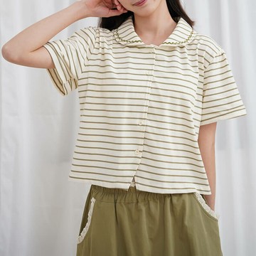 短款開襟條紋T恤027387