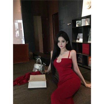 woppei 純欲風U型鏤空領口針織包臀連衣裙兩件套套裝女