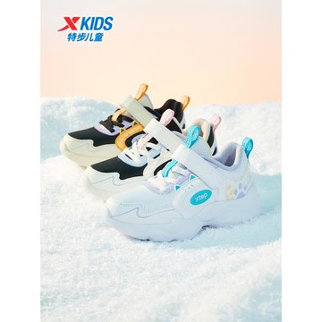 特步童鞋冬季新款兒童運動跑鞋女童幼小童緩震輕盈百搭魔術貼棉鞋