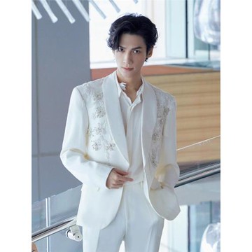 羅云熙明星同款西裝重工手工串珠高級感輕奢級白西服外套男女潮
