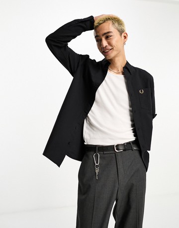 Fred Perry long sleeve oxford shirt in black