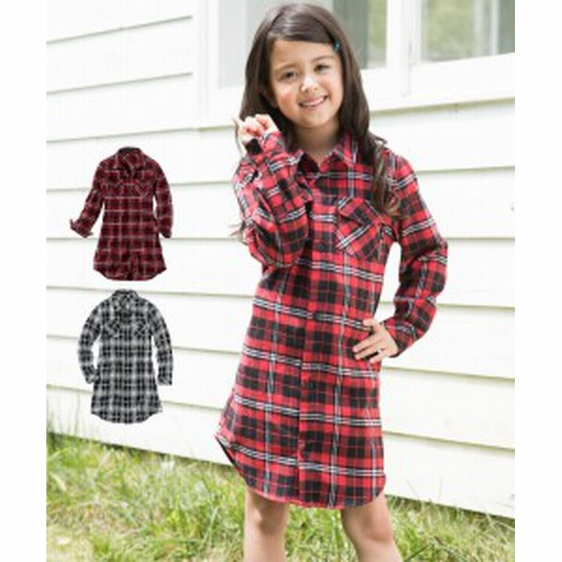 ワンピース キッズ チェック シャツ 女の子 子供服 ジュニア服 黒 赤 身長110 1 130cm ニッセン 通販 Lineポイント最大1 0 Get Lineショッピング