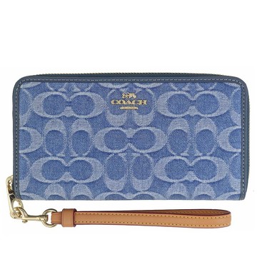COACH 品牌花紋丹寧布拉鍊長夾