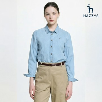 【HAZZYS】女款淺藍色柔軟舒適簡約時尚經典款長袖牛仔襯衫 YSXKA100