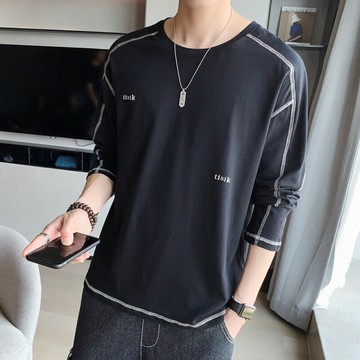 男士長袖t恤春秋季薄款內搭打底衫純棉潮流寬松體恤潮牌衛衣上衣