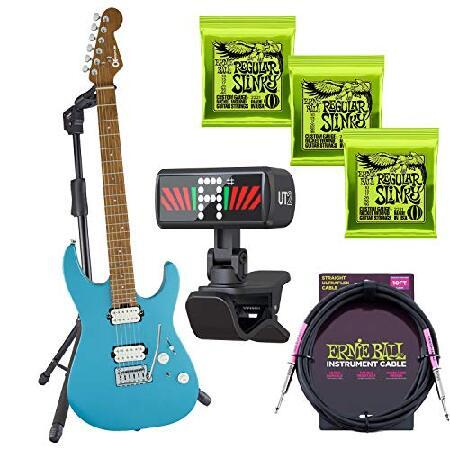 Charvel Pro-Mod DK24 HH 2PT Electric Guitar Matte Blue Frost, (3) EBall 2221 strings, EBall Cable, KLIQ TinyTuner, Guitto Guitar Stand Bundle