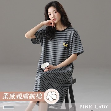 Pink Lady 純棉 香蕉黑熊 短袖睡裙 棉柔 春夏 圓領 印花 插肩袖 柔感 女睡衣 居家服 55146