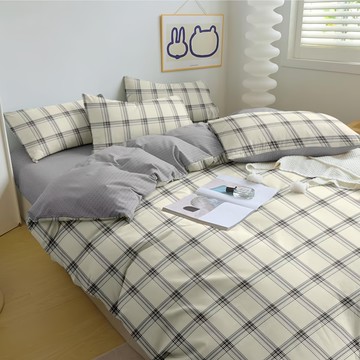 A-ONE 雪紡棉床包枕套組 磨毛加工 親膚柔軟 吸濕透氣 耐洗耐用 色牢度4-5級  雙人  棋盤格黃