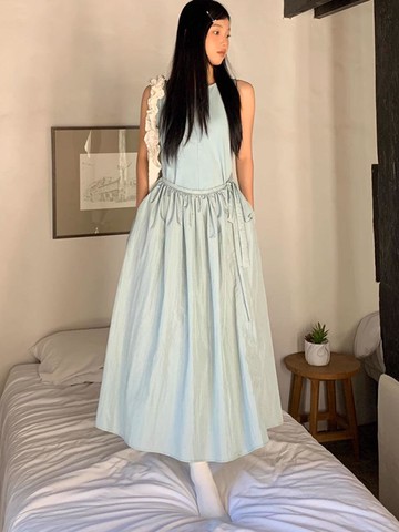 Sleeveless Mixed Material Flare Dress
