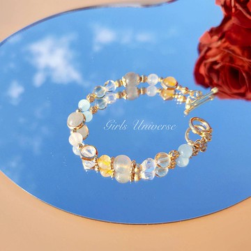 啖離騷 海水藍寶拉長石黃髮晶14k包金水晶礦石設計手鍊 Pinkoi 設計購物網站 Line購物