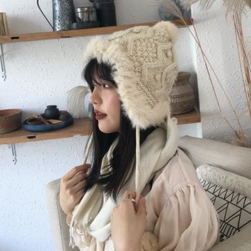 帽子女加絨護耳帽防風帽戶外保暖冬季可愛球兔毛針織帽騎車毛線帽