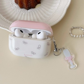 米黃蝴蝶結粉蓋+杯子掛件Airpods pro2 耳機套 適用蘋果藍牙耳機套 耳機保護殼 適用1 2 3 Pro代