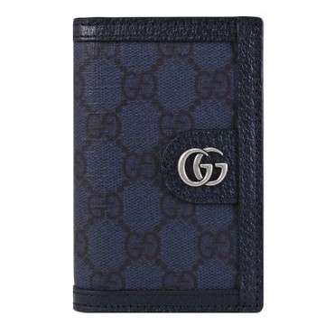 GUCCI Ophidia 經典雙G緹花對開八卡卡夾(深藍)
