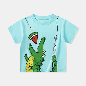 BE TOP - 純棉短袖上衣-鱷魚吃西瓜-藍色