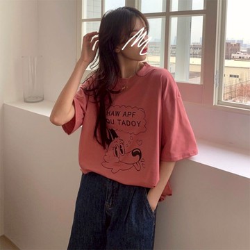 正肩短袖T恤女新款夏ins潮牌原宿風寬松百搭半袖學生上衣