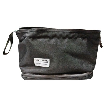 手提式大容量乾濕分離雙層洗漱包  防水尼龍面料  黑色  27 x 14.5 x 16cm