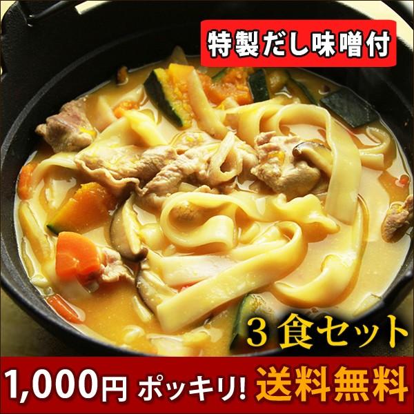 送料無料 本なま麺　ほうとう　3食セット　だし味噌付き