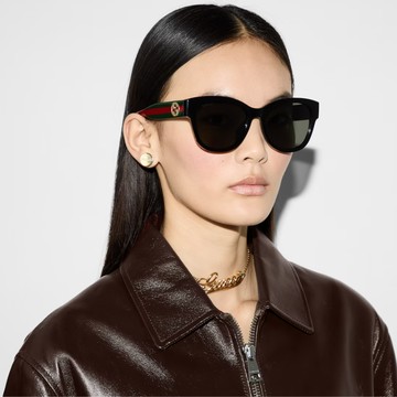 【GUCCI 古馳】圓形膠框太陽眼鏡(GG1866SK-001 WEB 系列)