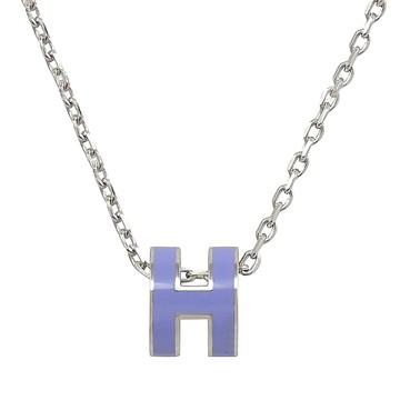 HERMES MINI POPH 經典橢圓H造型項鍊.銀/丁香紫