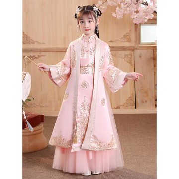 中秋漢服女童夏季秋款兒童古裝小女孩古風連衣裙超仙2022新款唐裝