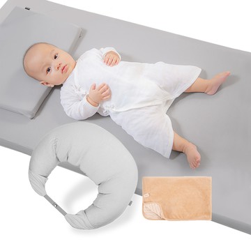 Gennies 舒眠超值寢具四件組-咖啡紗(嬰兒床墊+月亮枕+平枕+嬰兒被)