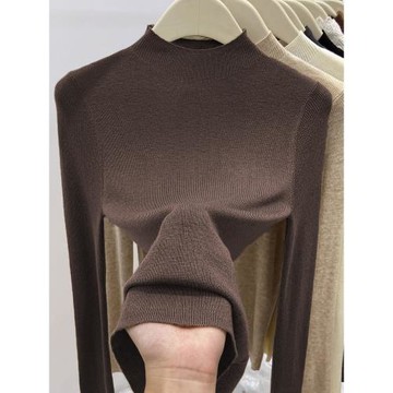 2025秋冬新款半高領軟糯針織衫女修身套頭薄款毛衣內搭中領打底衫