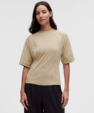 Gathered Waist Short-Sleeve Shirt Size Large