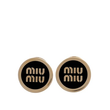 MIU MIU Logo 標誌琺瑯及金屬針式耳環(黑色)
