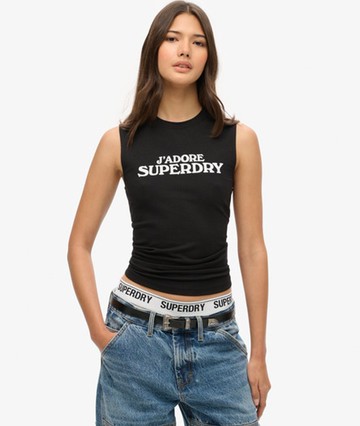 Superdry Women's Ladies Slim Fit Logo Print Sport Luxe Graphic Fitted Tank Top, Black, Size: 16 Size: 12