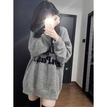 ♡ 𝑪𝒉𝒊𝒄 𝒖 ♡韓版寬鬆毛茸茸字母毛衣女學生秋冬中長款高街情侶針織衫上衣外穿