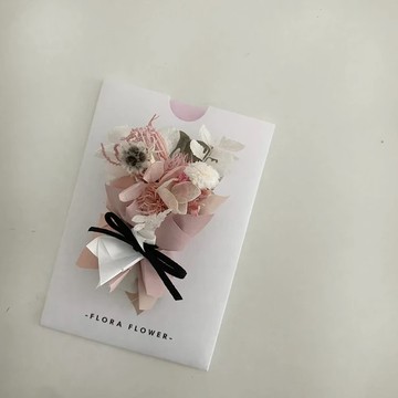 【Flora Flower】乾燥花卡片- 淺粉黑緞帶