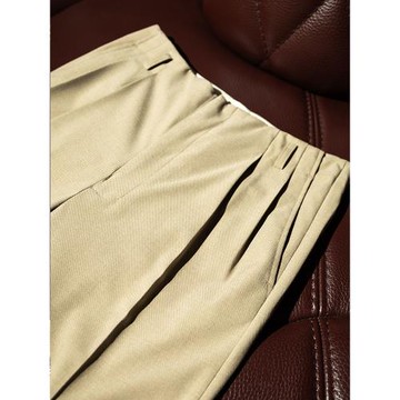 春秋款0染系列精紡面料卡其好萊塢腰休閑褲男 西裝褲寬松直筒長褲