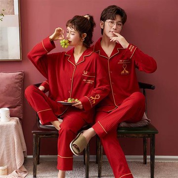 【巴黎精品】睡衣套裝長袖休閒服-紅色棉質舒適長褲男女居家服9款a1aa53