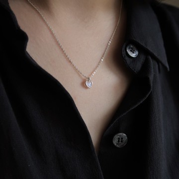 925純銀 小巧 愛心月光石 角面鑽 包邊鑲 項鍊 2種鍊型可選