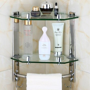 現貨快速出貨歐式衛生間置物架玻璃壁掛儲物架不銹鋼牆上廁所三角架浴室轉角架 雙11全館免運