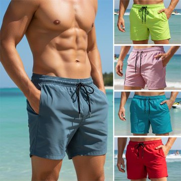 歐美跨境四面彈力運動休閑寬松純色短褲2025秋季四分速干沙灘褲男