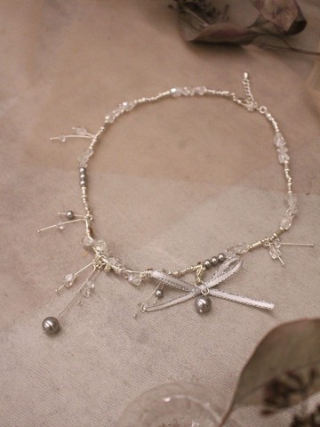 優惠組合價。MUCHAT手作珍珠水晶項鍊 (含蝶結吊墜)