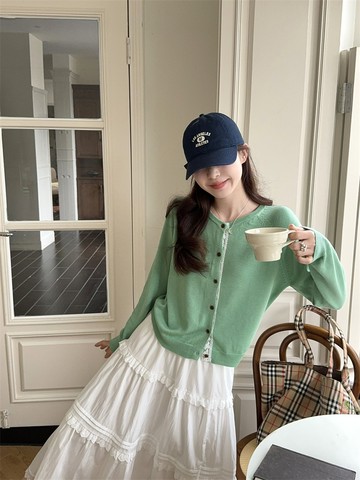 【韓國】春天甦醒針織開襟上衣蛋糕長裙套裝-77455