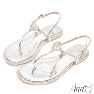 Ann’S鑽石圍邊寬版-立體愛心平底夾腳涼鞋1cm-銀