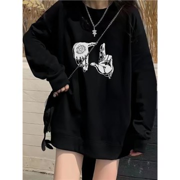 美式復古純棉圓領衛衣女大童初中高中學生oversize慵懶風寬松上衣