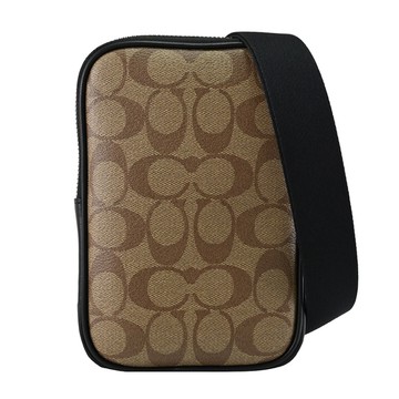 COACH CO912 印花LOGO中性款斜背手機包.駝黑