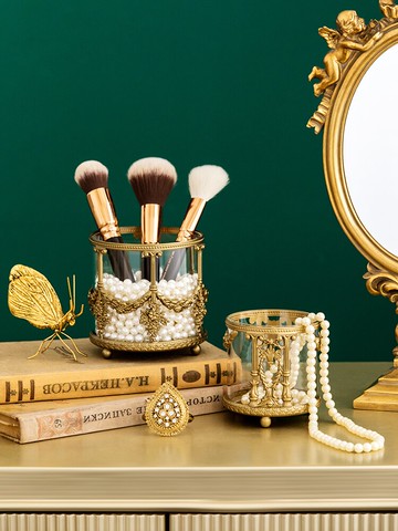 收獲小屋進口黃銅雕花手工制作歐式復古便攜口紅首飾化妝品收納盒