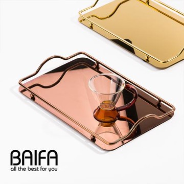 長方形不銹鋼托盤家用茶杯茶盤珠寶擺件托盤蛋糕托盤輕奢餐盤盤子