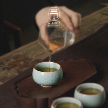 叁圍冰裂主人杯中式陶瓷功夫茶杯品茗杯個人杯冰玉新品茶盞單純色