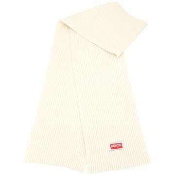 KENZO 字母標籤白色羅紋純羊毛圍巾 披肩